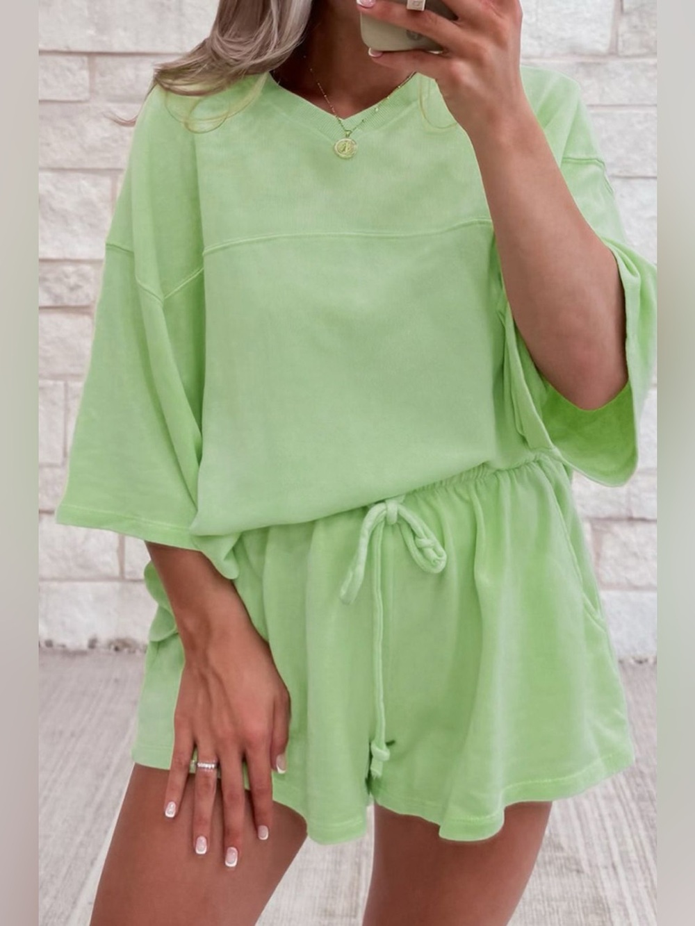 Loose V Neck Half Sleeve Tee and Drawstring Shorts Plus Size